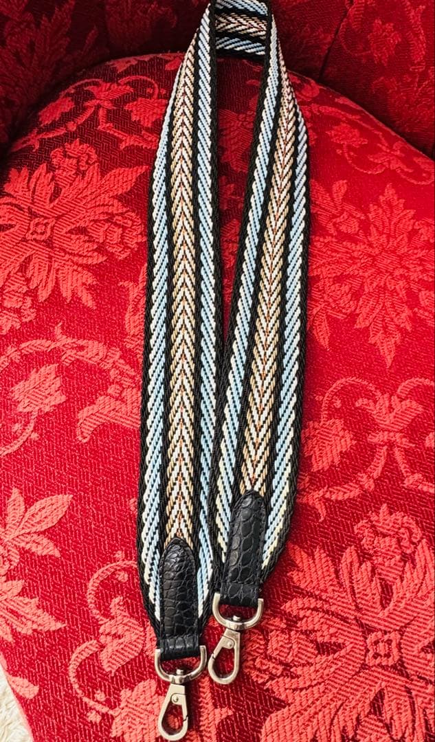 り*ん様 美品✨ADMJ　イタリアンテープショルダーストラップ　黒×ブルー　通常