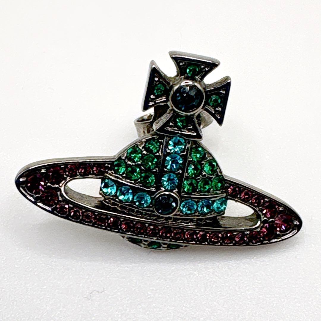 ヴィヴィアンウエストウッド　オーブラインストーンピアス 片耳　グリーンピンク