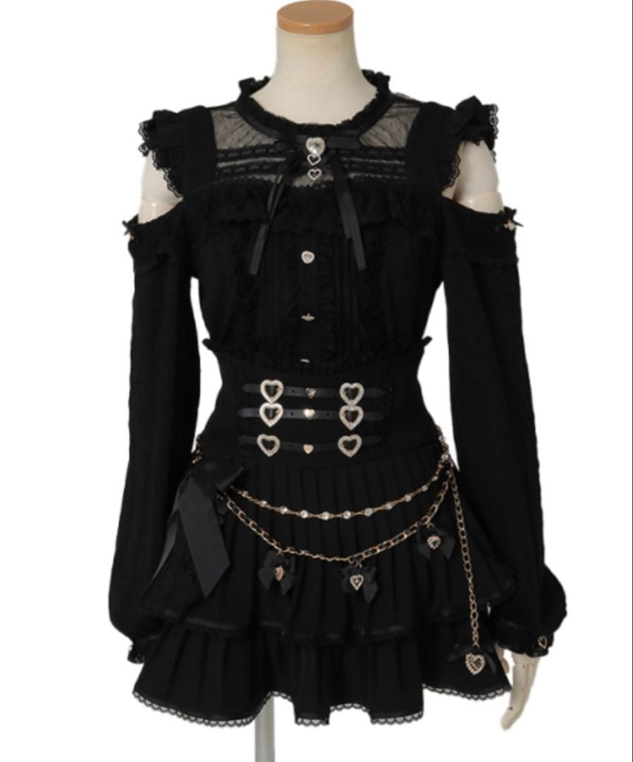 LIZLISA 肩あきダブルストラップトップス ブラック