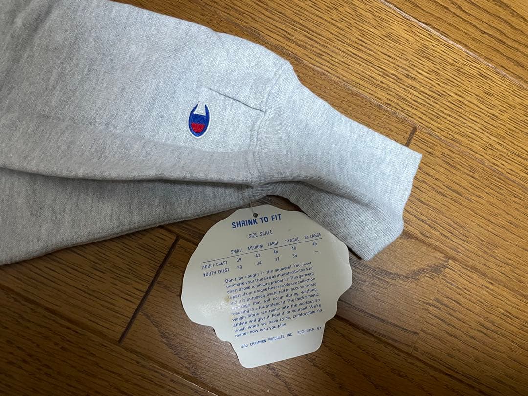 90s チャンピオンUSA製リバースウィーブ　グレー無地　目無し　タグ付き　XL