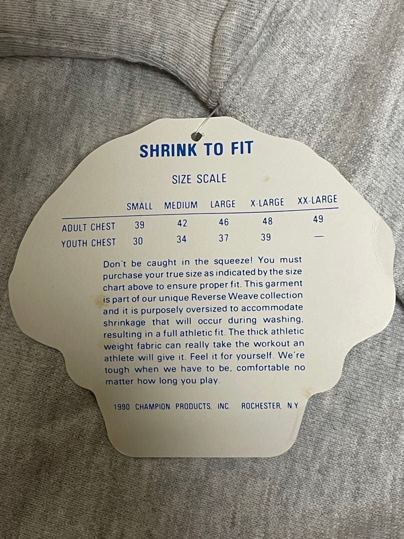 90s チャンピオンUSA製リバースウィーブ　グレー無地　目無し　タグ付き　XL