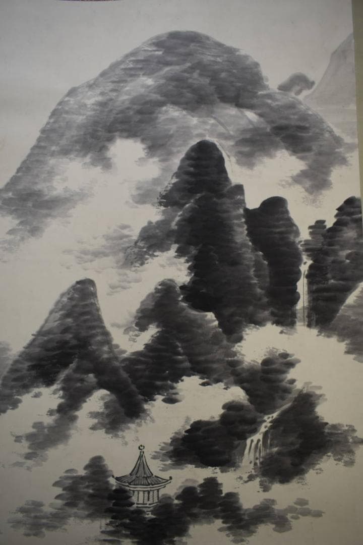 真作/横山雲南/黄仲祥/山水/塔/楼閣/大幅/布袋屋掛軸HK-13