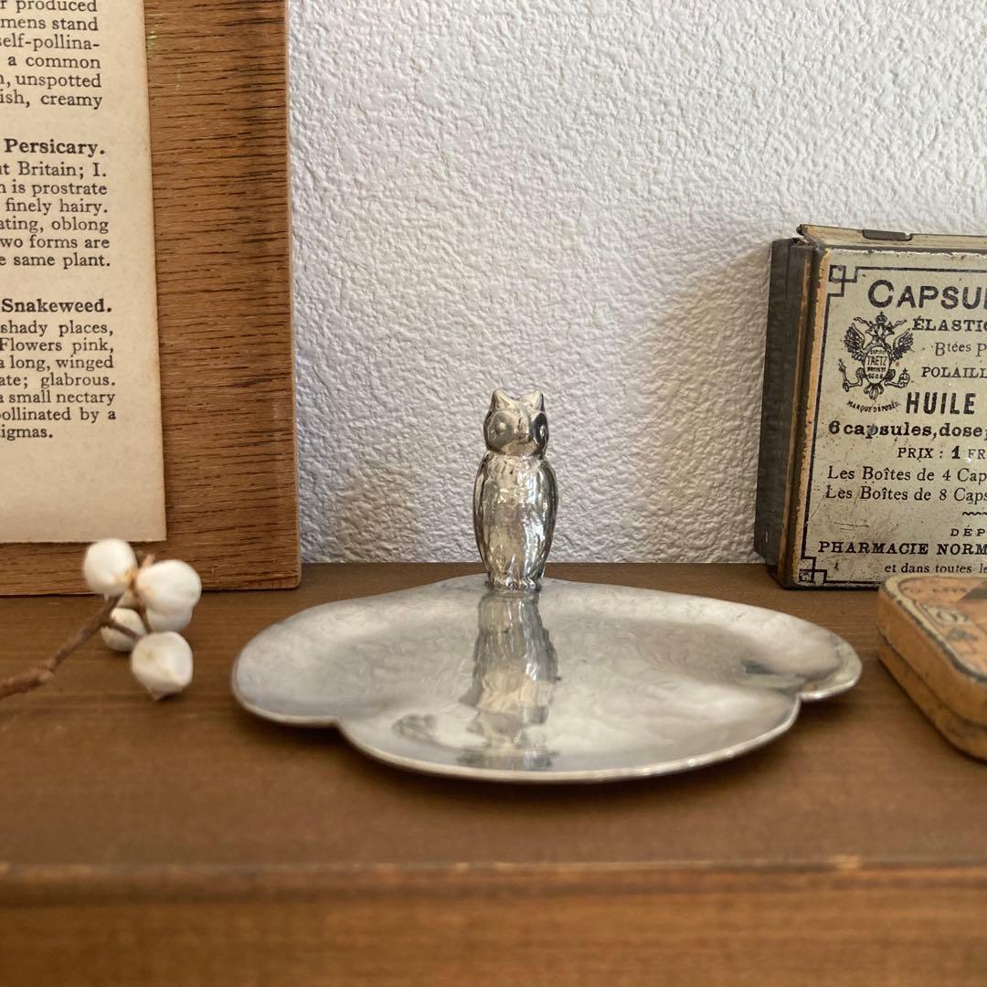 大変希少なアルフェニデ製アンティークピューター トレイ（フクロウ）