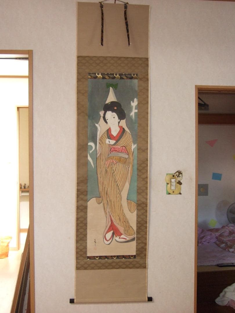 摸写 日本画 女性像 竹久夢二 不二彦箱書 絹本摸写