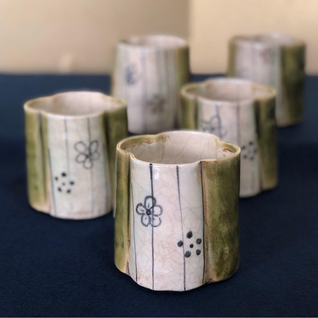 《R》織部焼 深向付5客 筒向付 小鉢 懐石 木箱 260109き2