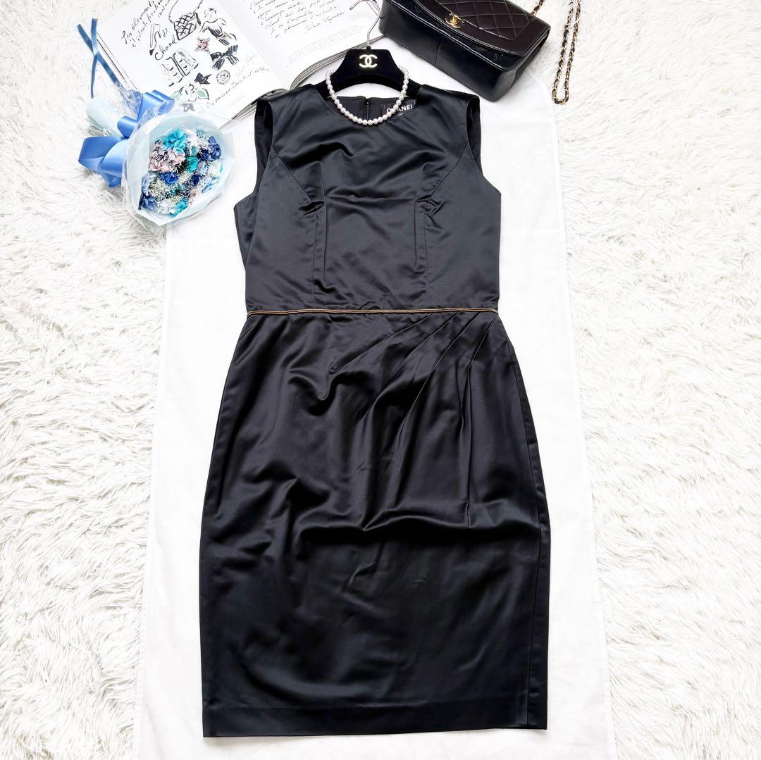 CHANEL シルクワンピース ノースリーブ グリポアボタン ココマーク 42