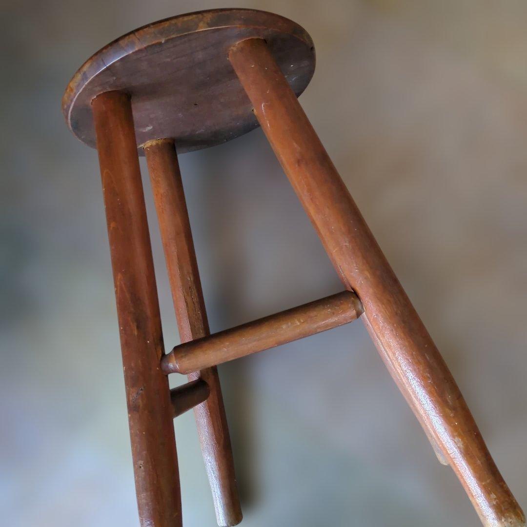 骨董　椅子　丸椅子　木製　スツール ブラウン アンティーク　イス