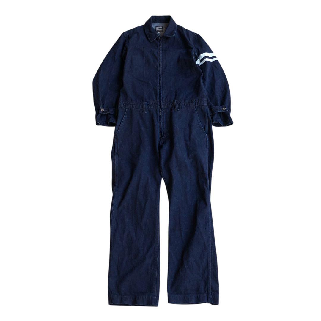 美品　桃太郎ジーンズ　デニムオールインワン　ツナギ　日本製　月桂樹ボタン　濃紺