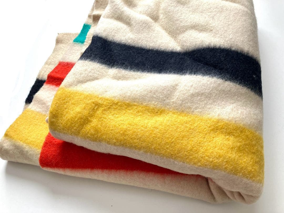 ビンテージ Golden Dawn マルチボーダー ウール ブランケット 特大