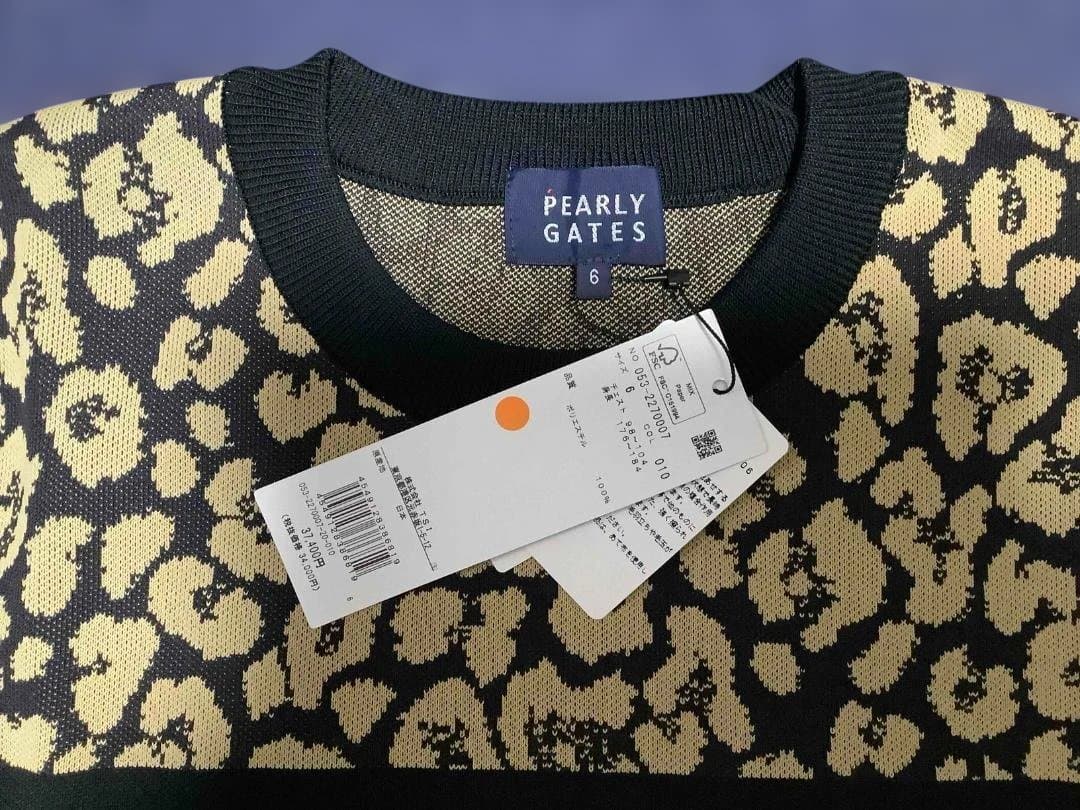 PEARLY GATES 光栓34レオパード柄セーター6/XL 黒 新品タグ付き