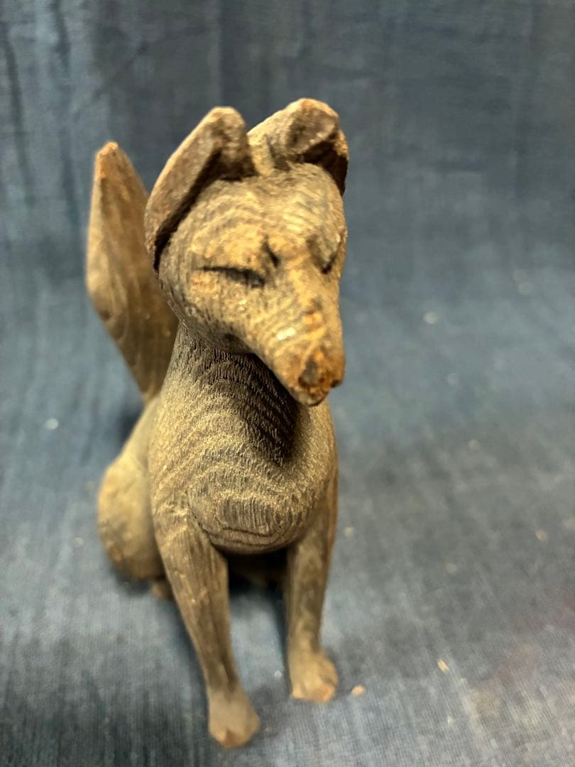 阿吽の狐一対　木彫りの狐　神棚に鎮座していた狐　江戸時代