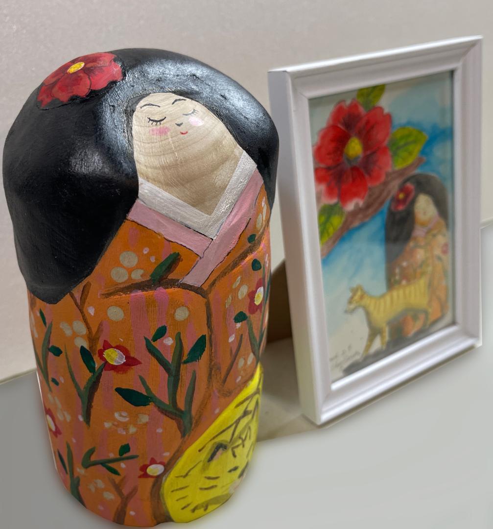 オリジナルこけし人形と絵画セット（by絵本作家Shuz Saya）