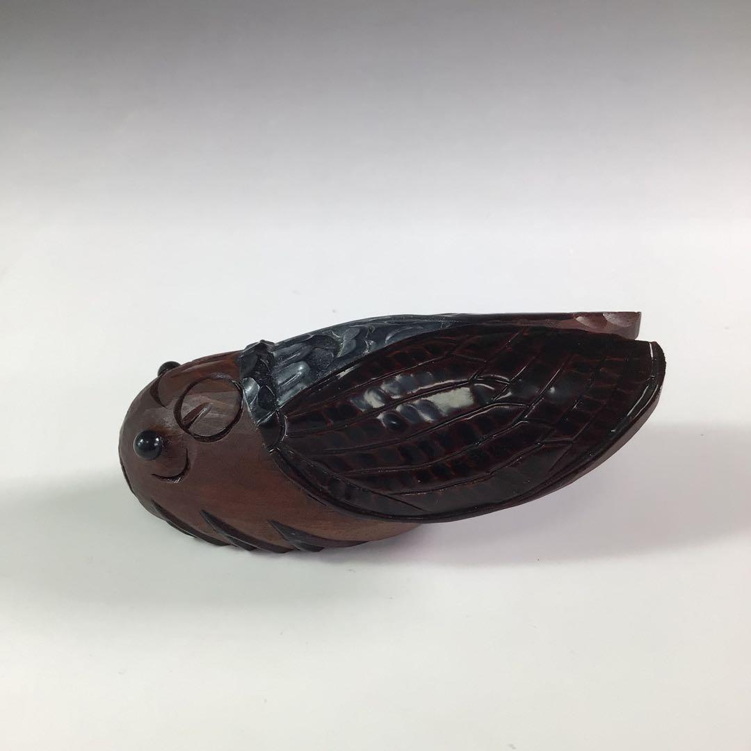 Ｒ６６１　香合　『海田雅孝作』『木彫』『蝉セミ香合』　共箱　茶道具　木工芸