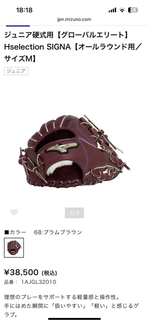 お値下げしました！Mizuno SIGNA硬式グローブ Mサイズ