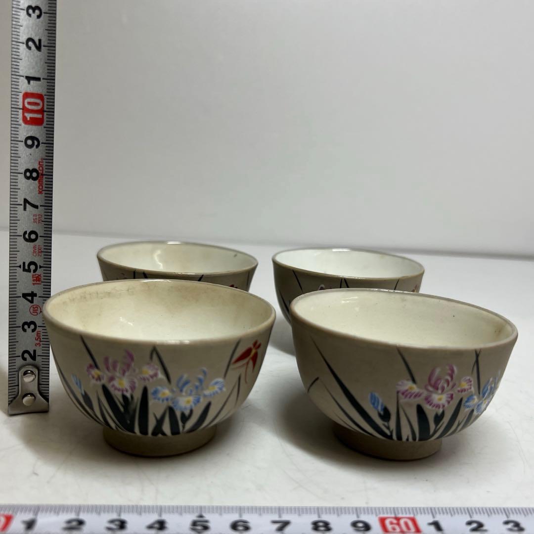 萬古焼　色絵　煎茶碗4客　口径7.2㎝　東さ8-0124①