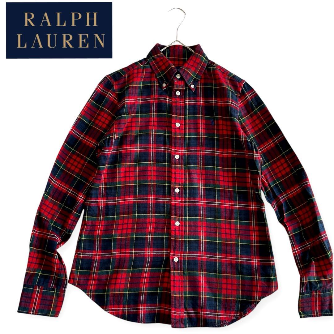 美品　ラルフローレン　S ネルシャツ　タータンチェック　ポニー刺繍　レッド系
