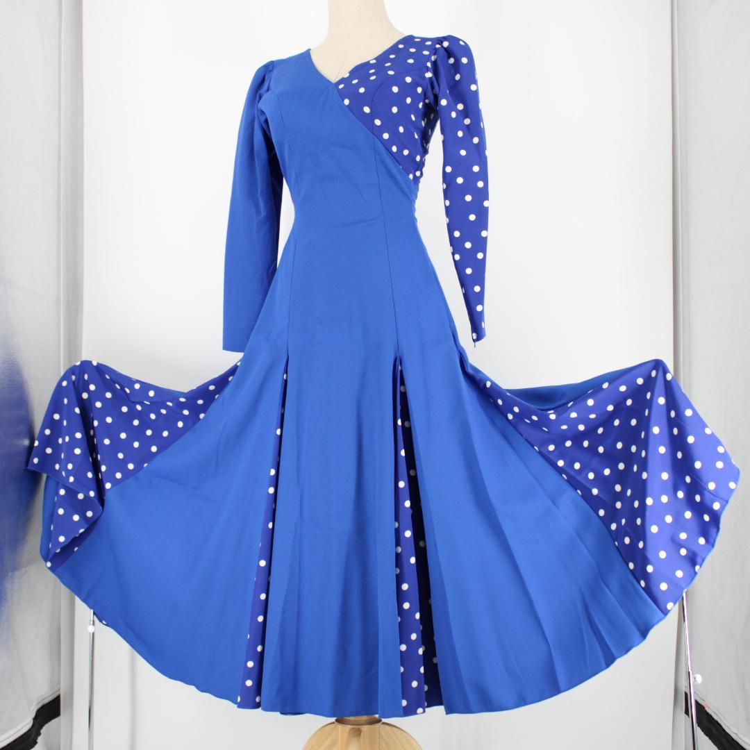 【美品 日本製 フラメンコ衣装】ブルー×ドット naja ワンピース ドレス
