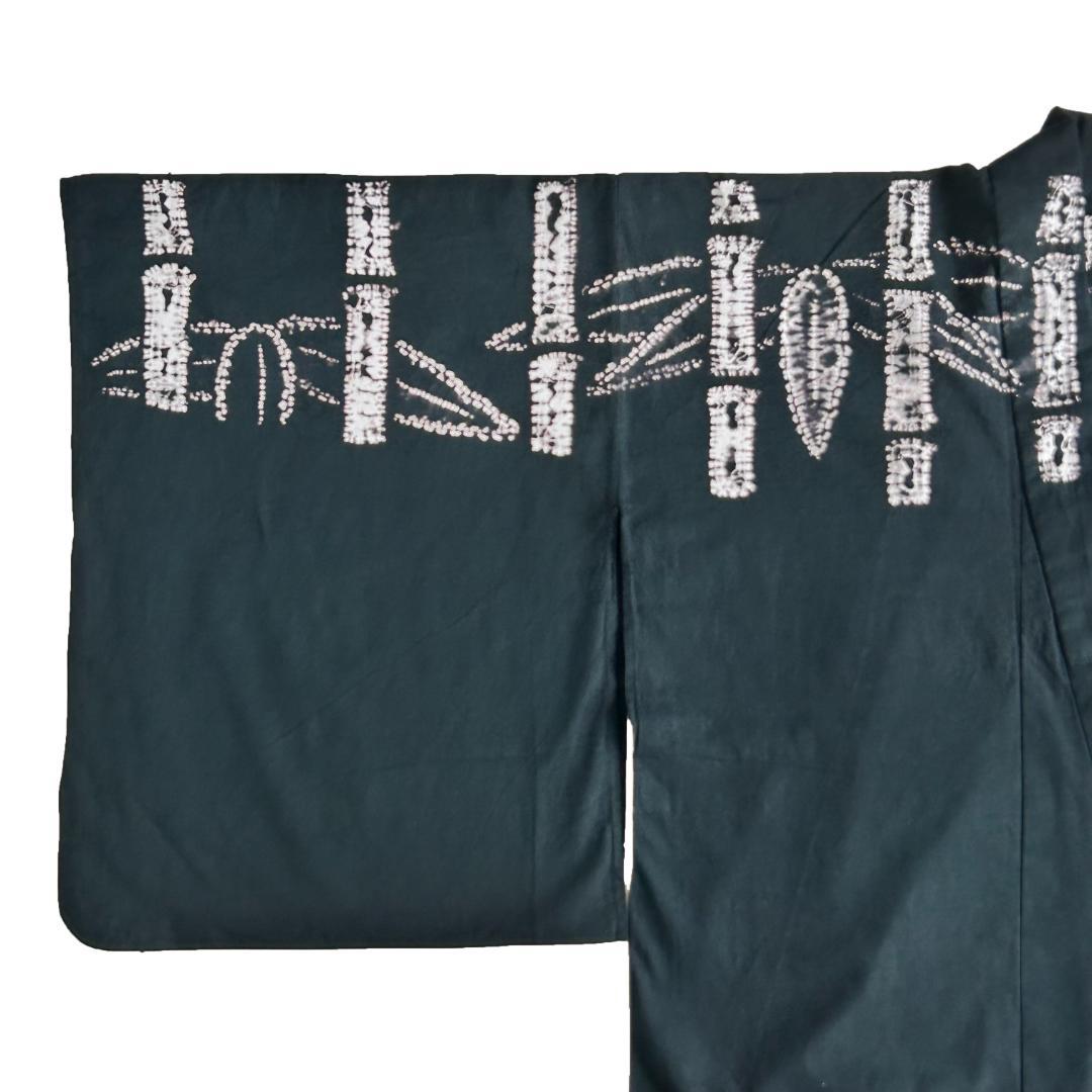 浴衣 未使用 新古品 綺麗 綿 濃緑～黒色 竹 付下げ調 プレタ Ｌ寸 MWR