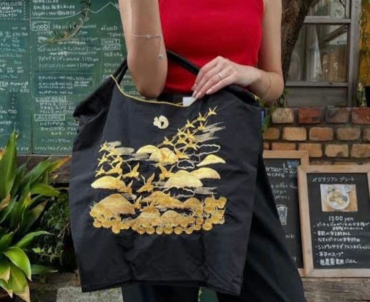 染織いわもと×Ball&Chain　エコバッグ　Mサイズ　ブラック