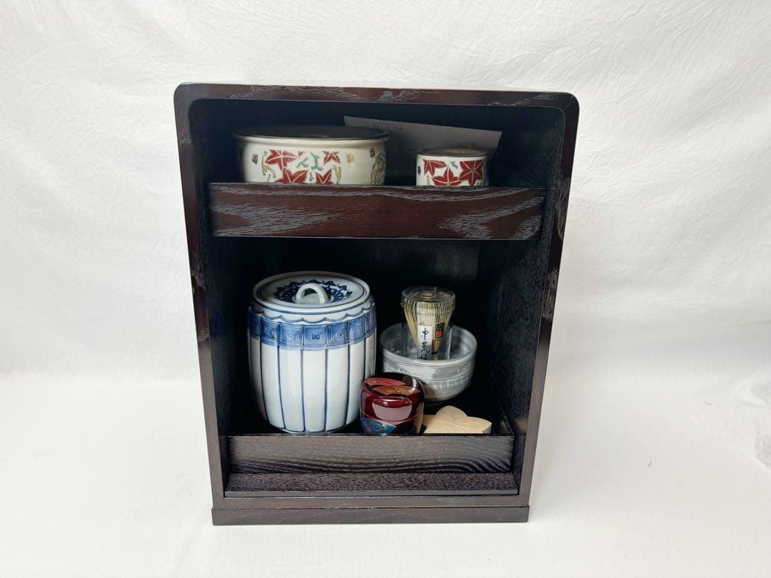 未使用 茶道具 木製器局 十二点セット 茶道具一式 盆2枚付 旅箪笥 茶箱