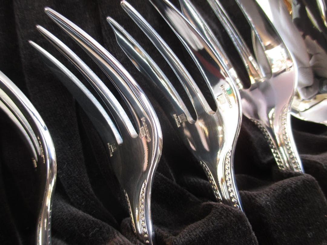 極美品☆高級銀器クリストフルシルバー銀Pカトラリー１２本　人気のパール　収納箱付