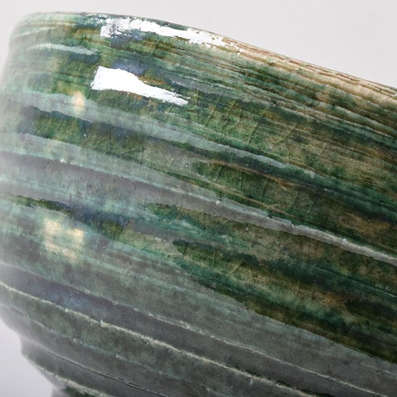 北大路魯山人作　織部焼　於里辺　茶碗　共布共箱　M　R8325