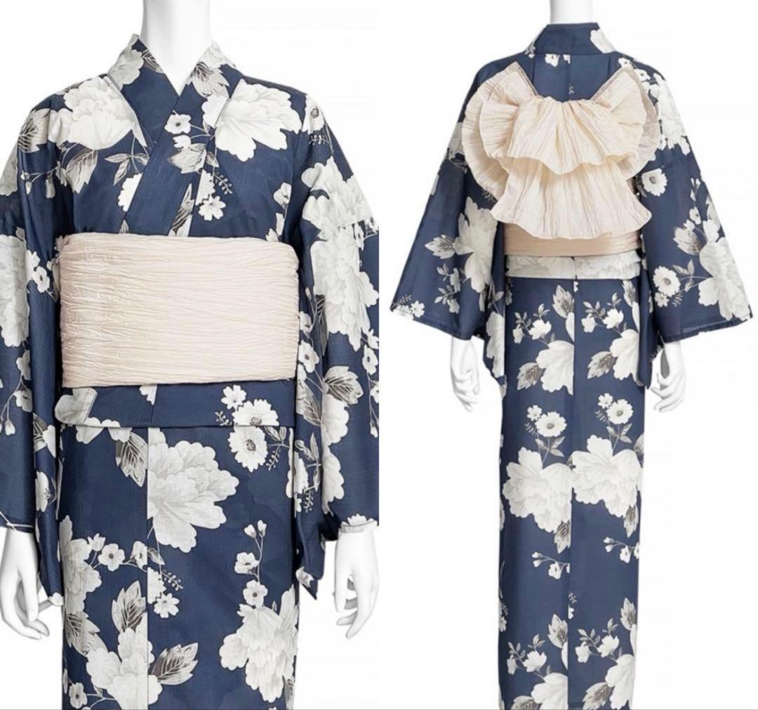 GRL 浴衣セット ネイビー　牡丹