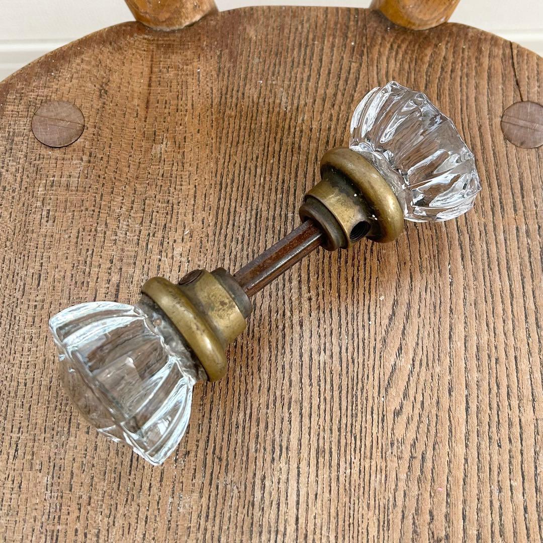 アンティーク◆ガラス製ドアノブ◆硝子ドアハンドル取手