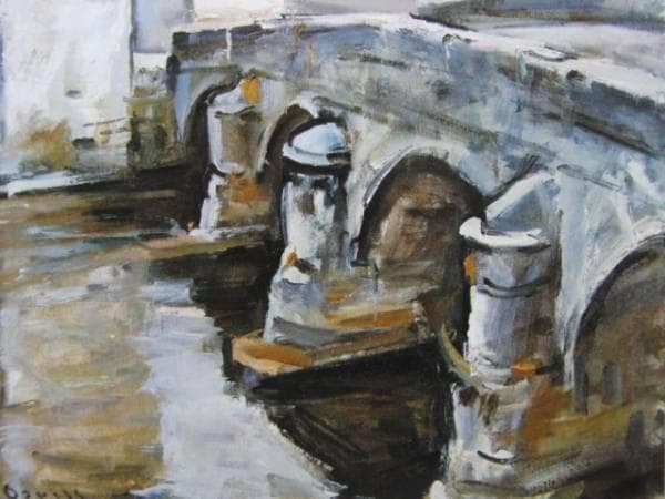 荻須　高徳、古い橋（オートマルヌ）、希少画集画、風景