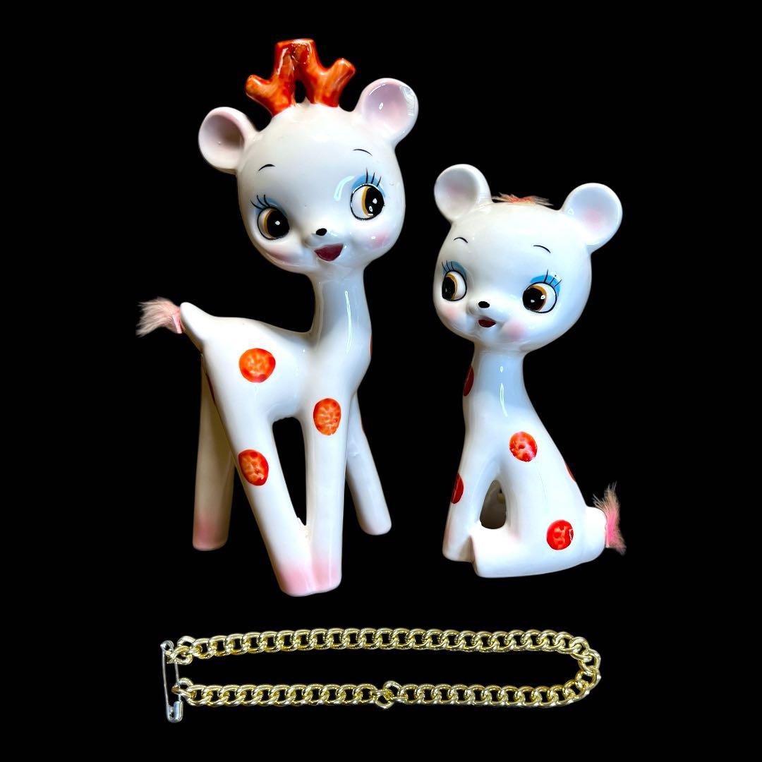 【限界価格！】《入手困難》昭和レトロ 内藤ルネ 陶器製バンビ親子セット 置物