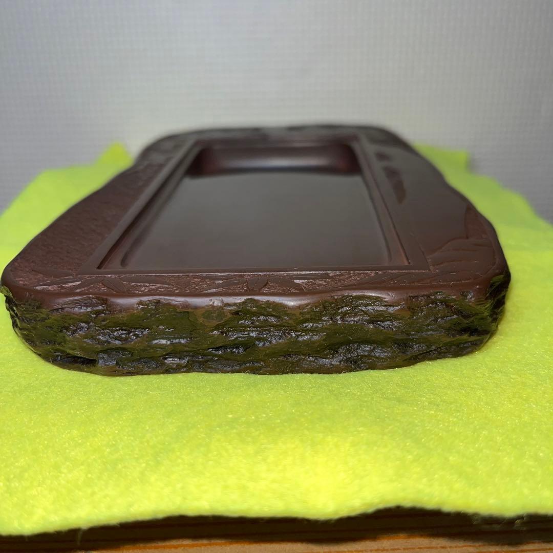 ⭕️赤間硯　共蓋付き　研堂作　梅花彫刻硯　美品　墨持ちが良い　硯