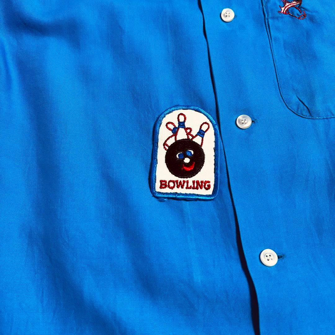 60s Hiltonヒルトン　ボーリングシャツ　L ターコイズブルー⑨