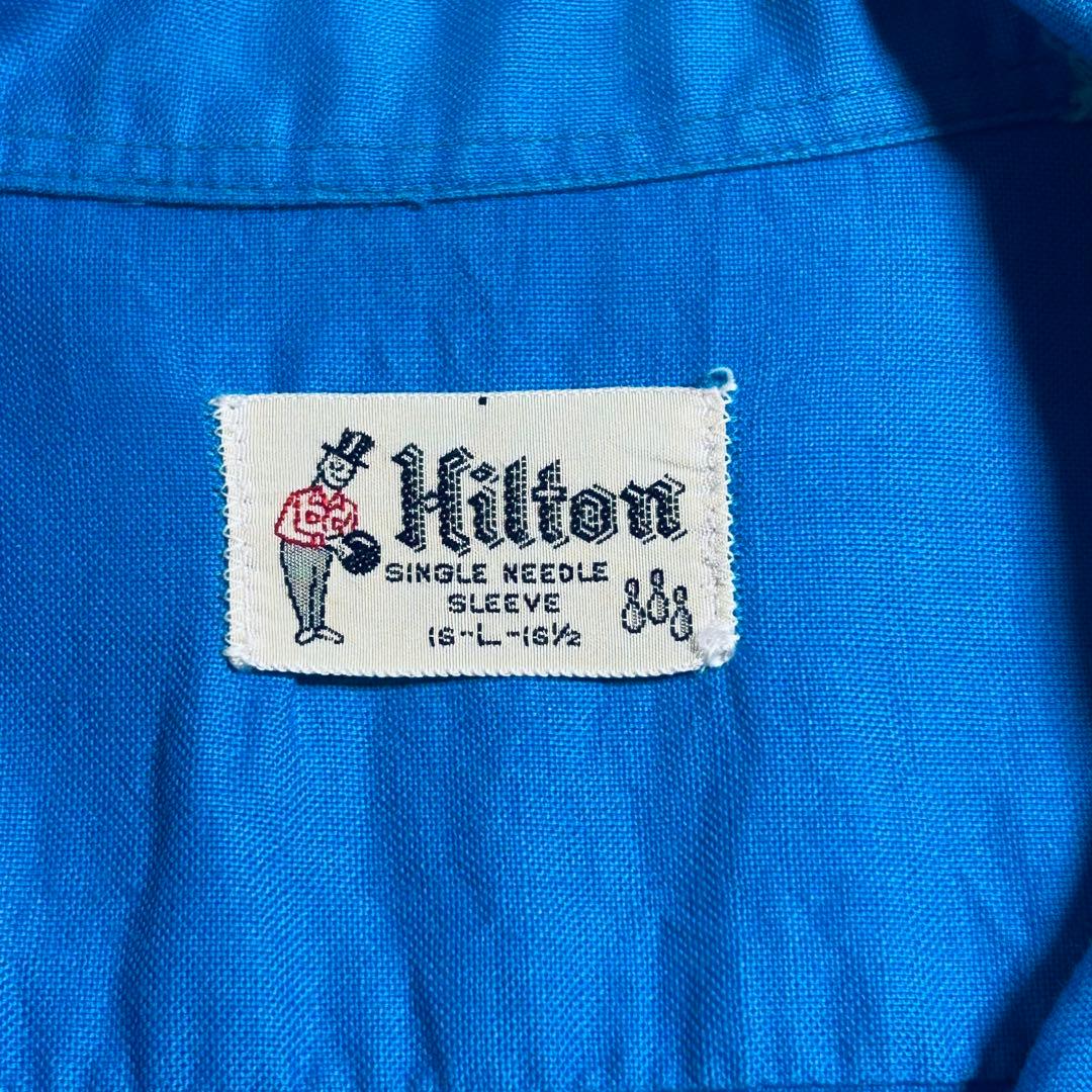 60s Hiltonヒルトン　ボーリングシャツ　L ターコイズブルー⑨