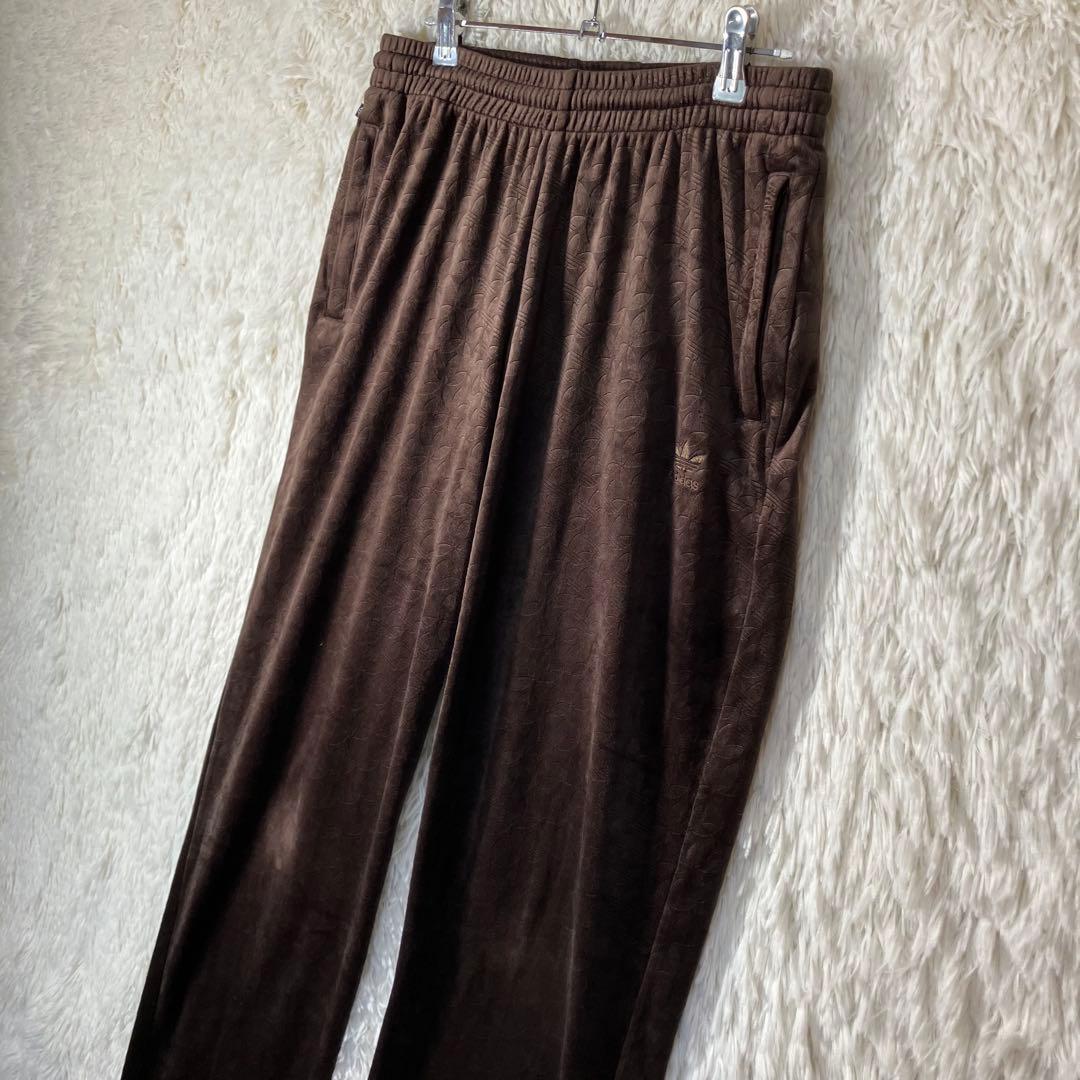 美品 adidas アディダス ベロア トラックパンツ 総柄 モノグラム XL