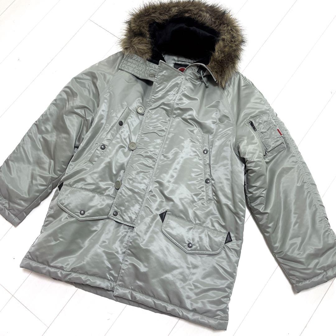 ラッキーストライク　ファー付き N-3B ダウンジャケット シルバー　銀Y2K