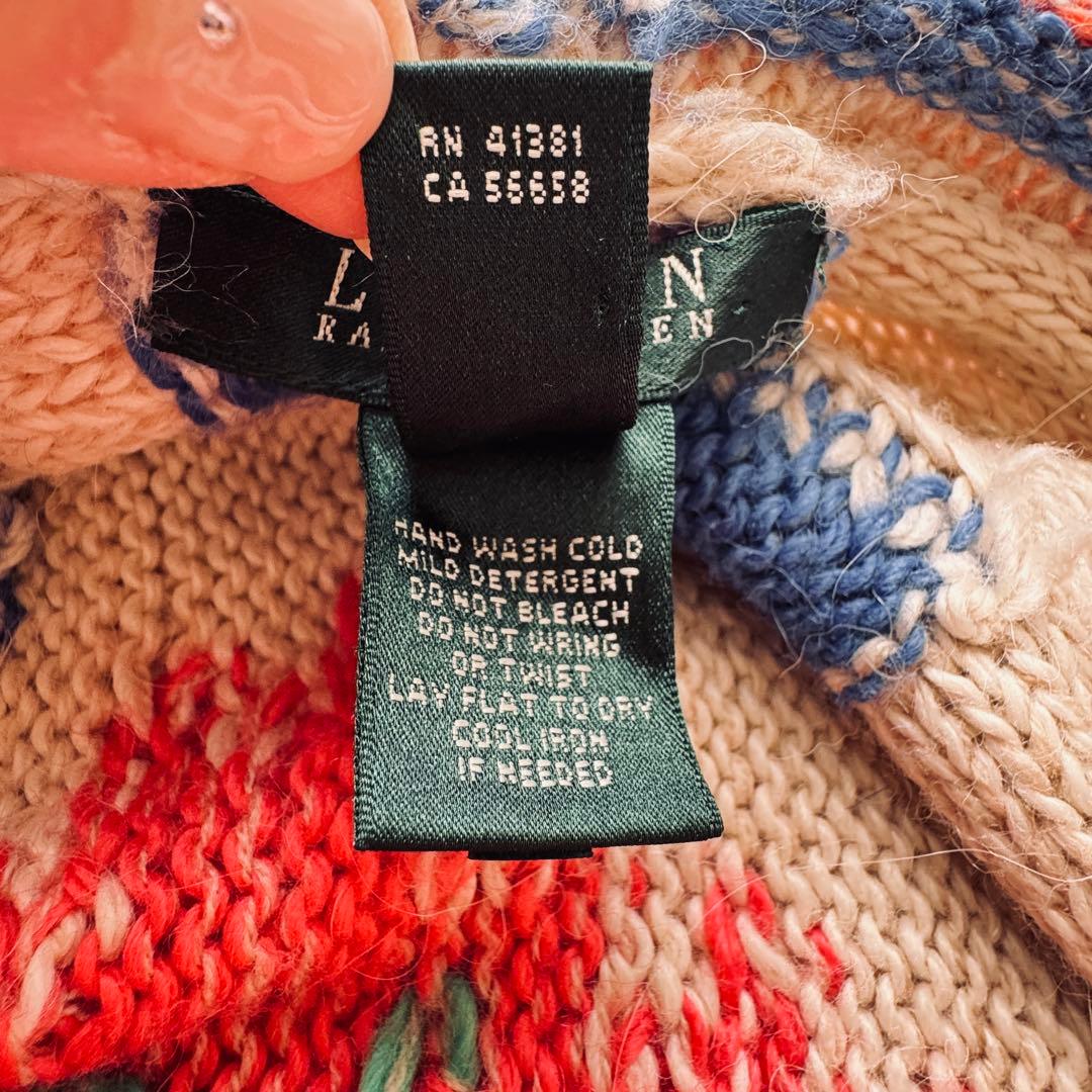 ローレンラルフローレン ネイティブ柄ニット カーディガン フリンジ付き　タッセル