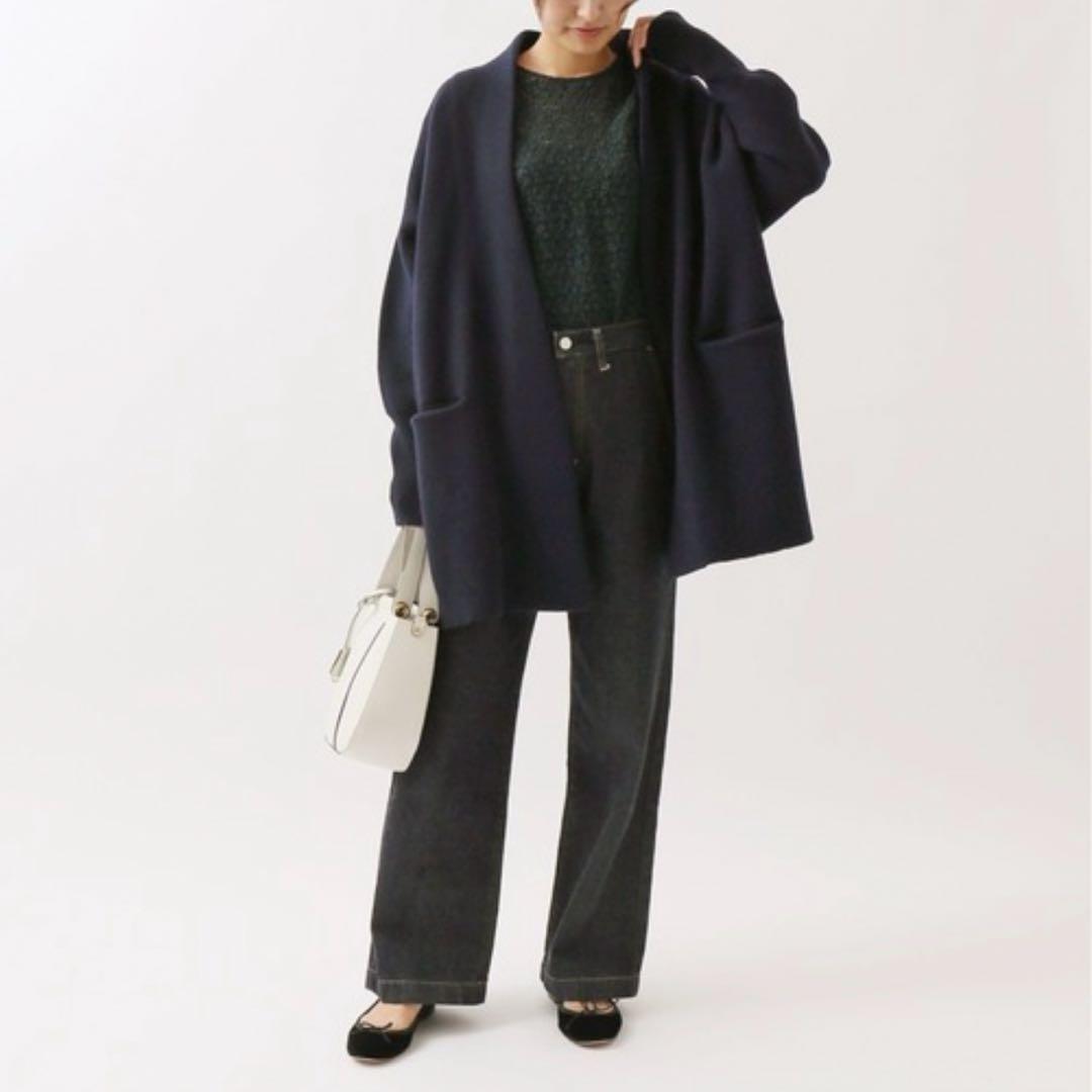 新品タグ付 イエナ ウールカシミヤ ガウンカーディガン ネイビー ロング 紺