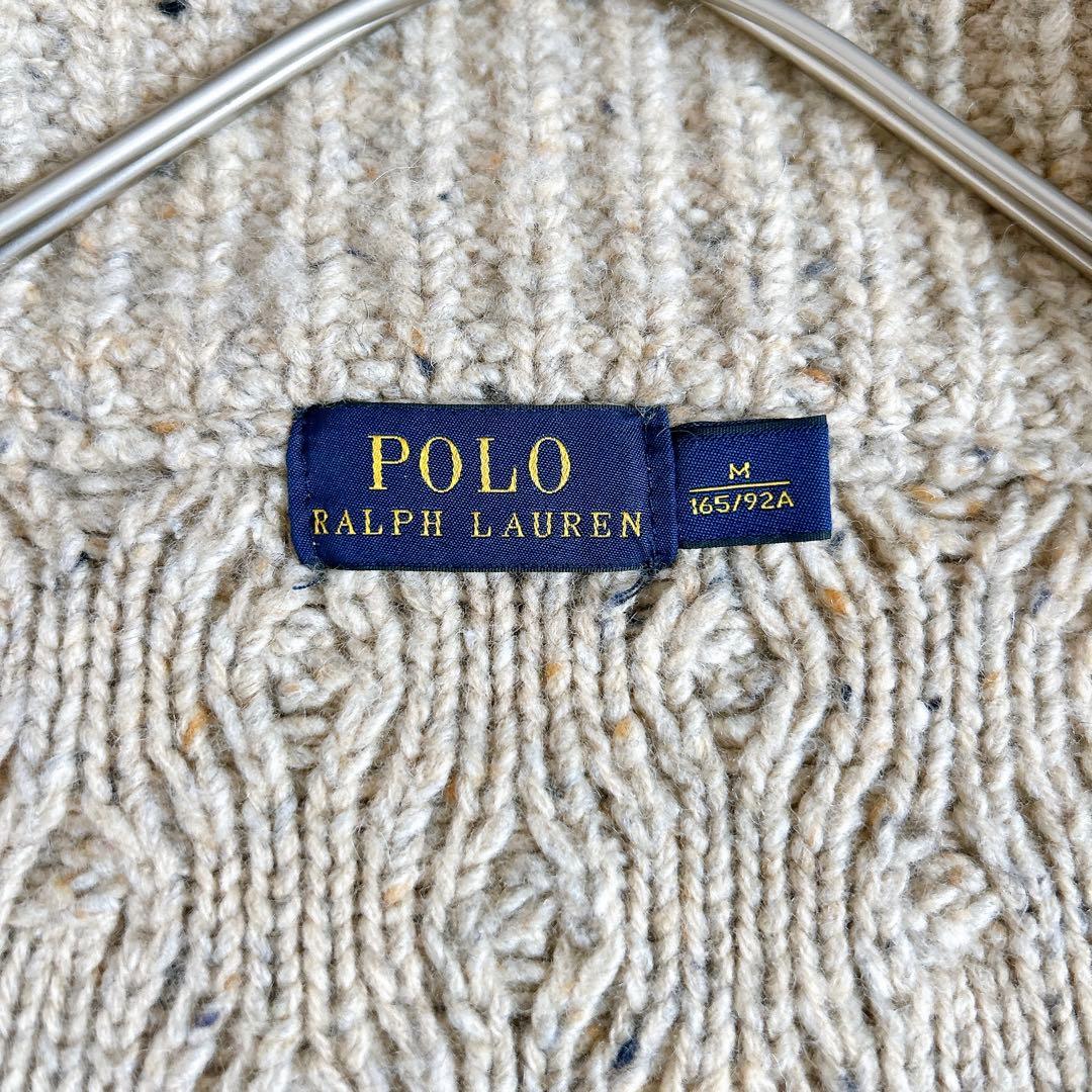 美品⁂ポロラルフローレン⁂ケーブルニット　ジップアップ　レザー　アルパカ混　M