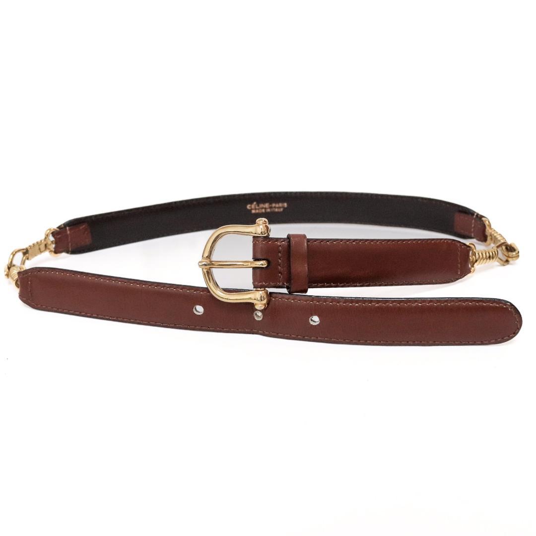 美品 CELINE 細身レザーベルト 茶 幅2cm サイズ60±3　1003