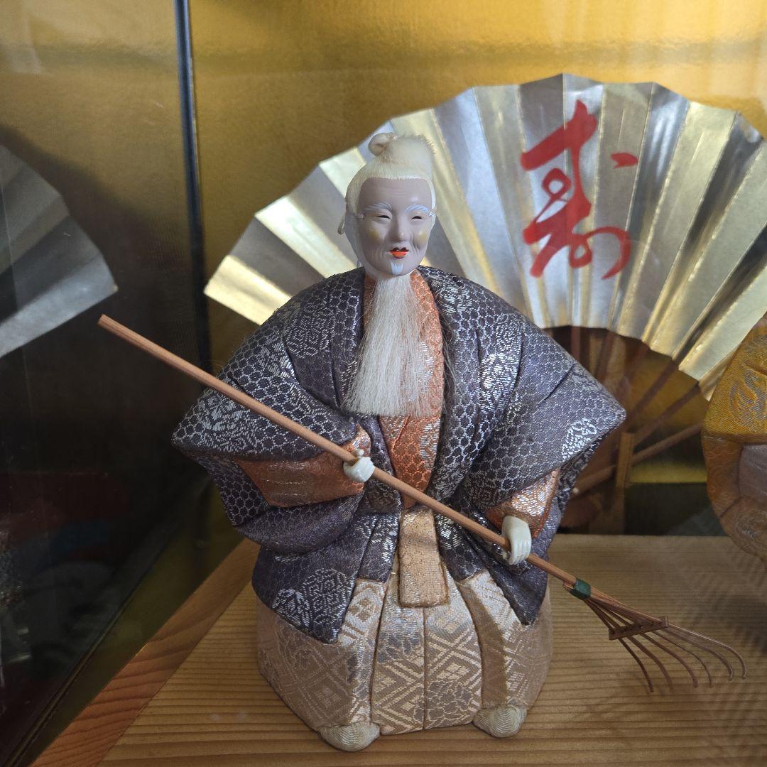 (お値下げです)高砂人形　飾り扇子つき　伝統的日本人形セット　ケース付き