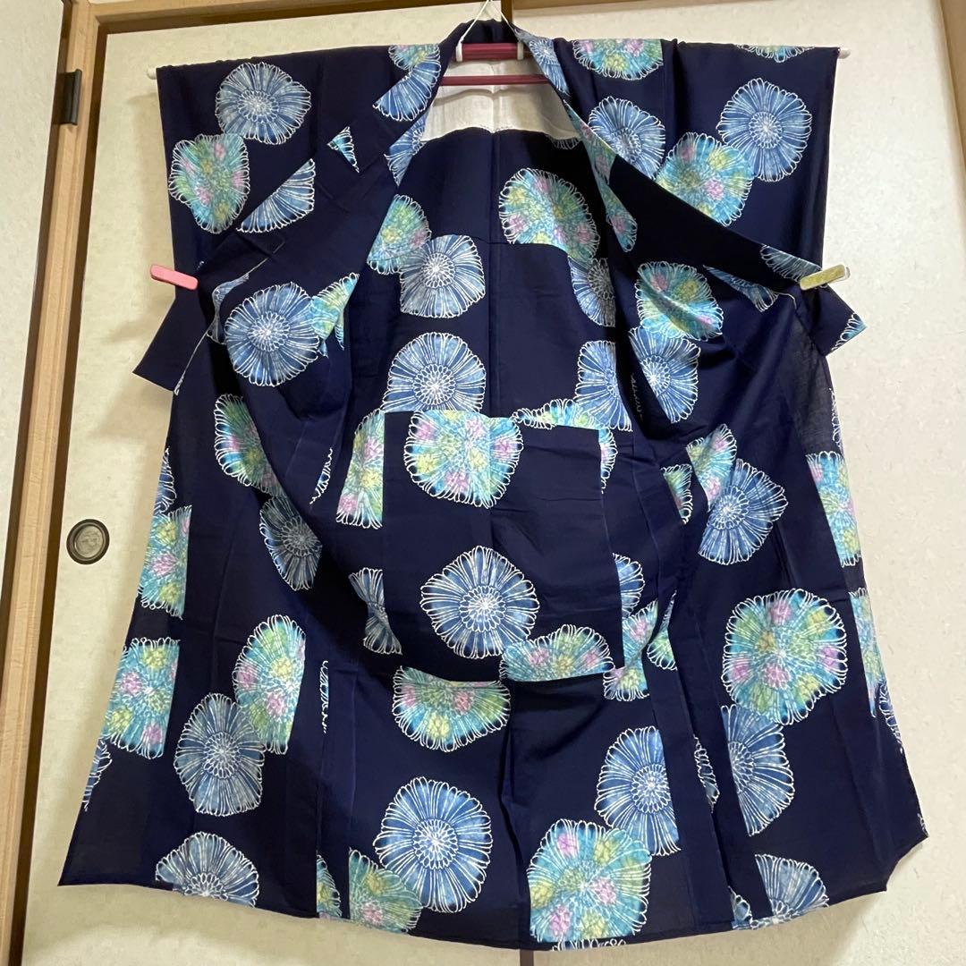 浴衣 単品 お祭り 花火大会 盆踊り 藍色 紺 大人 きもの 小紋