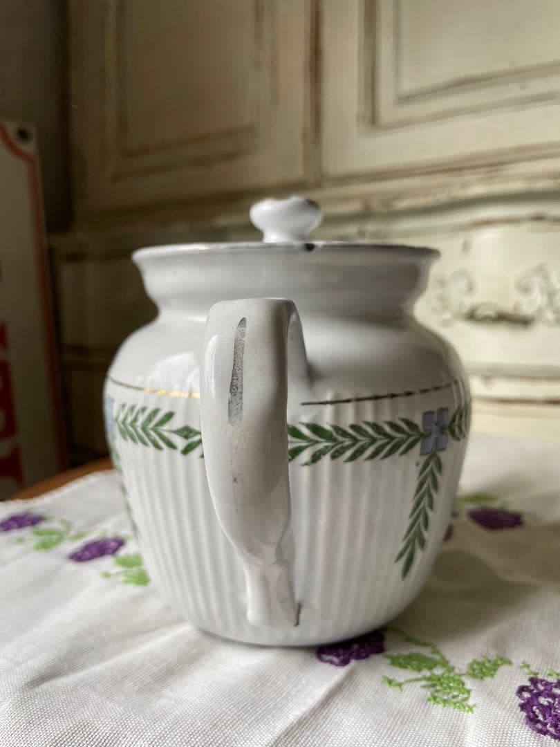 フランス　アンティーク　ホーロー　コーヒー　ティー　ポット　ガーランド　BB社