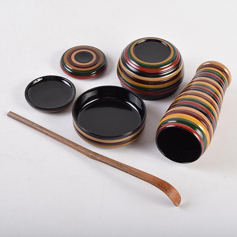 茶道具　平安　籃峰斎作　茶籠　茶碗　独楽棗など　七点一式　仕覆付　Y　R9517