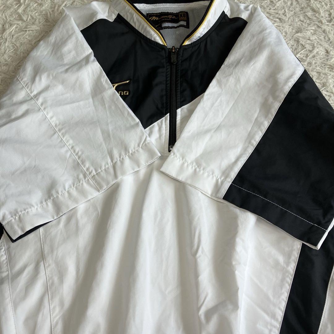 ◎極美品 ミズノプロ ハーフジップ トレーニングシャツ 防風 白黒 XO