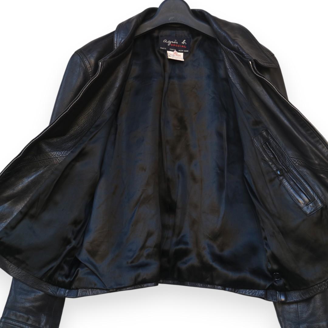 agni's b. ブラックレザーシングルライダースジャケット