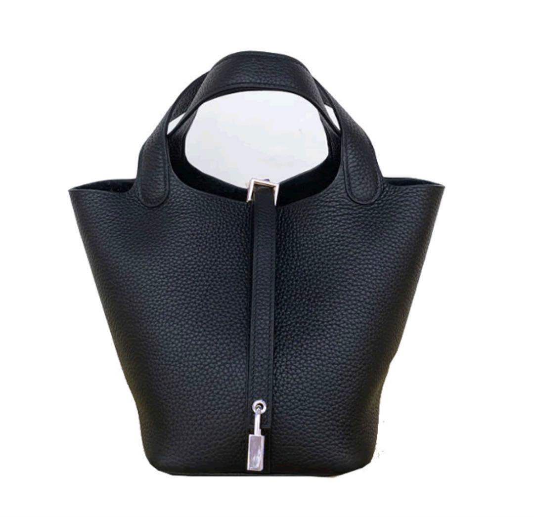 本革　レザー　キューブバッグ PM ブラック×シルバー