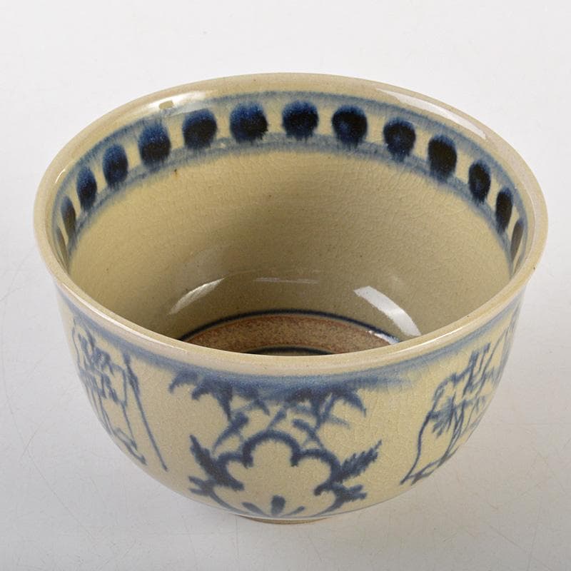 茶道具　膳所焼　淡海ぜぜ　陽炎園造　安南写　七賢人絵　茶碗　共箱　V　6532