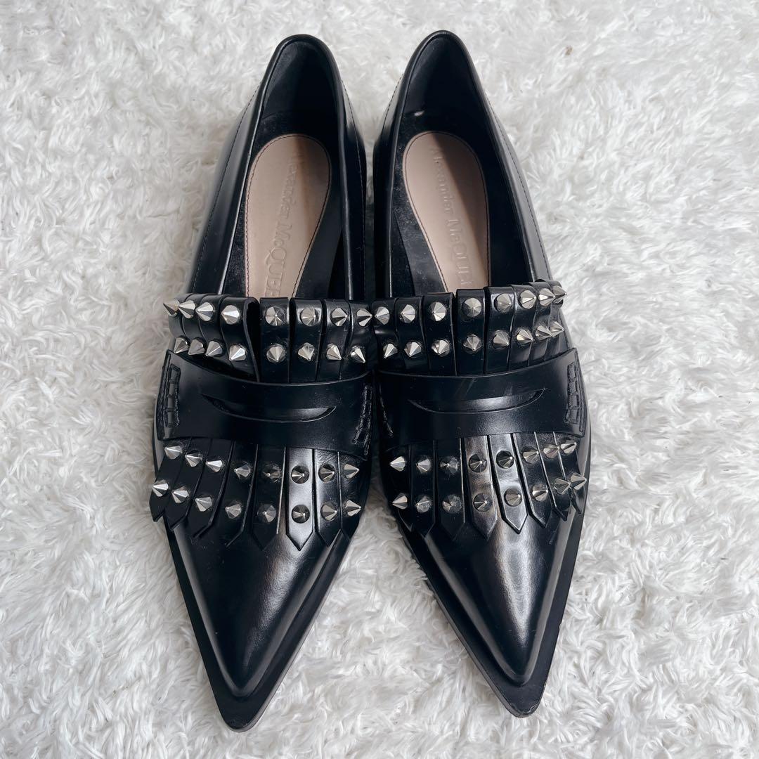 美品 アレキサンダーマックイーン スタッズ 革靴 ローファー ポインテッドトゥ