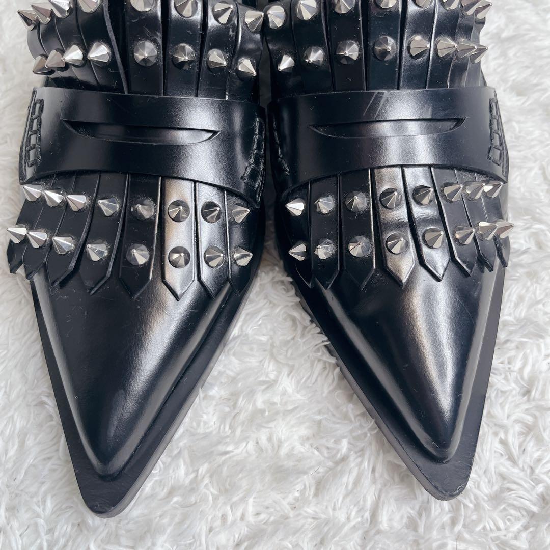 美品 アレキサンダーマックイーン スタッズ 革靴 ローファー ポインテッドトゥ