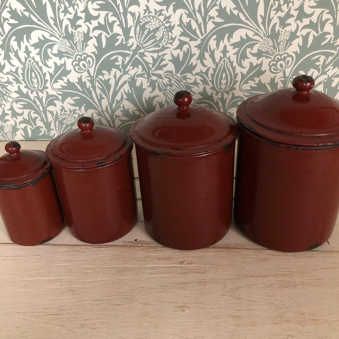 BF社アンティークホーローキャニスターセット 1900年初頭製BB社